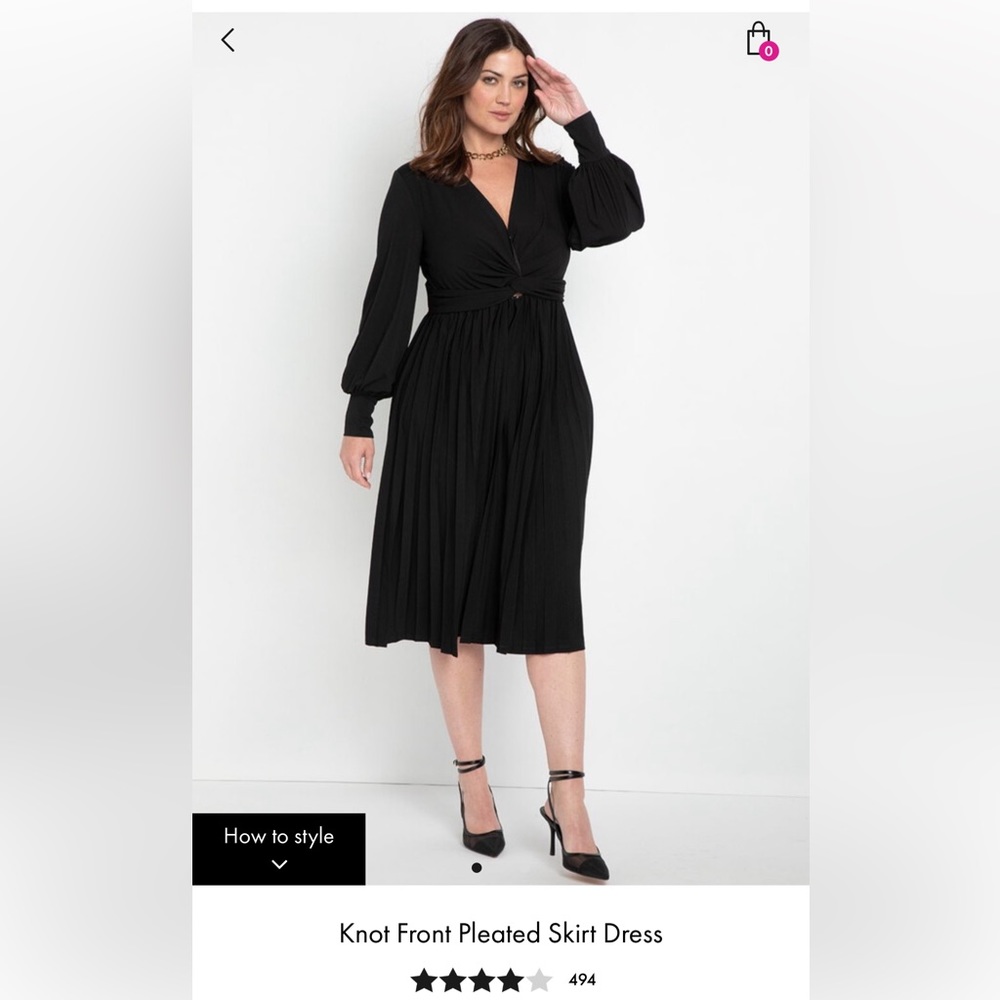 Eloquii Onyx Black Knot Front Pleated Skirt Dress PLUS SIZE